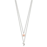Sterling Silver Rose-Tone 2-strand Moon and Star w/1in ext Necklace